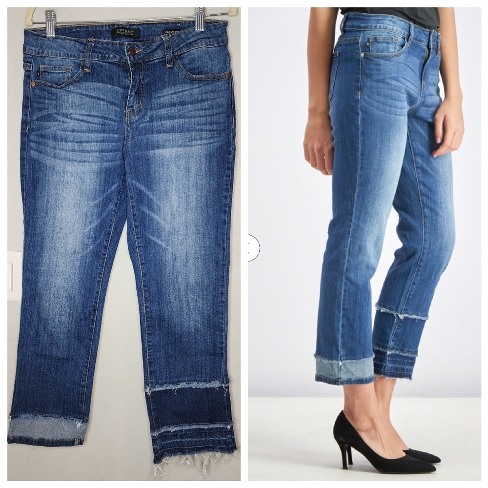 Judy Blue Tiered Ankle Hem Straightleg Blue Stretch Denim Jeans Size 11/30